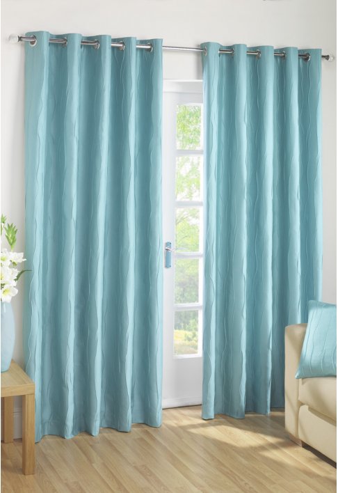 Blue Aqua Lined Eyelet Curtains
