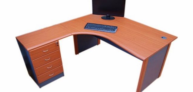 JDK Concept 1.4 m Office corner desk Left hand with 4 drawer pedestal - Cherry - Ideal Home office table