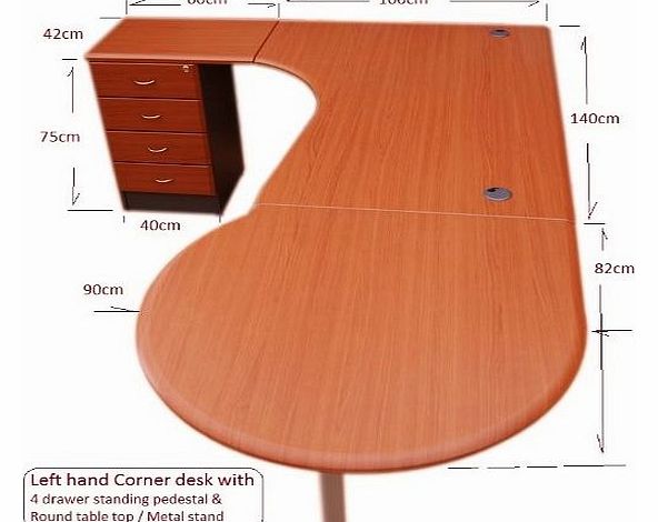 2.2 m Office corner desk Left hand with 4 drawer pedestal & meeting table top - Cherry - ideal Home office table