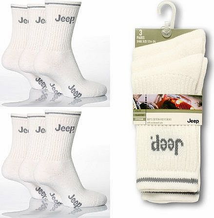 6 Pairs Boys Designer JEEP White Sport Socks UK size 4 - 6 JP04