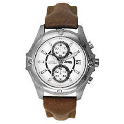 Jeep Mens White Dial Brown Leather Strap Watch