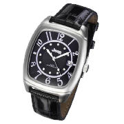 tank black dial date black strap watch