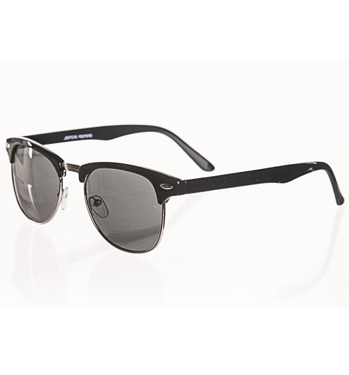 Black Retro Buddy Half Frame Wayfarer Sunglasses
