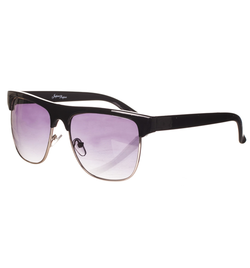 Black Solid Half Frame Wayfarer Sunglasses from