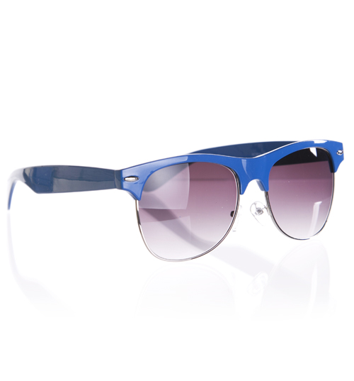 Blue Retro Half Frame Robin Wayfarer Sunglasses