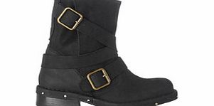 ACDC black leather buckled ankle boots