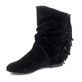 Jeffrey Cambell Black Suede Mid Calf Thud Fringe