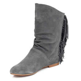 Jeffrey Cambell Grey Suede Mid Calf Thud Fringe