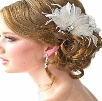 Jelinda Aamp;Z Exquisite Vintage Women Bridal Fascinator Wedding Feather Rhinestone Hair Clip