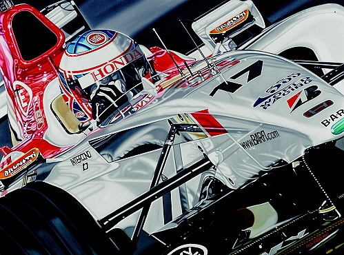 Jenson Button Colin Carter - In The Running - Jenson Button 2003 B.A.R./Honda Ltd Ed 100 Giclee Canvas stretched o