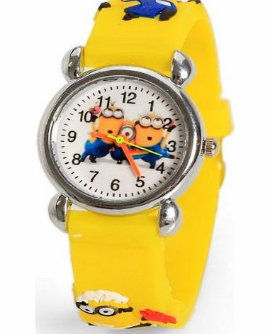 Jerphone & Parts Cute Despicable Me Rubber Watchband Round Dial Mini Shape Watch for Your Children - Yellow(Random pa