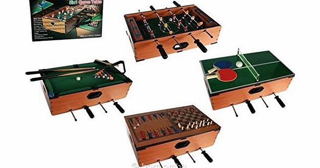 5 in 1 deluxe wooden compendium of games, Table games set. Billiard table, football table, table tennis, chess and backgammon set