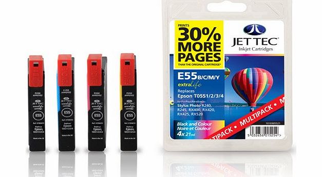 Jettec T0556 Cyan / Magenta / Yellow / Black Multipack - 4 Epson Compatible Printer Ink Cartridges for Epson Stylus Photo R240 R245 RX400 RX420 RX425 RX430 RX520