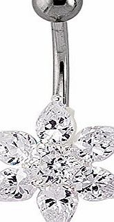 Jewelco London Sterling Silver Drop Belly Bar