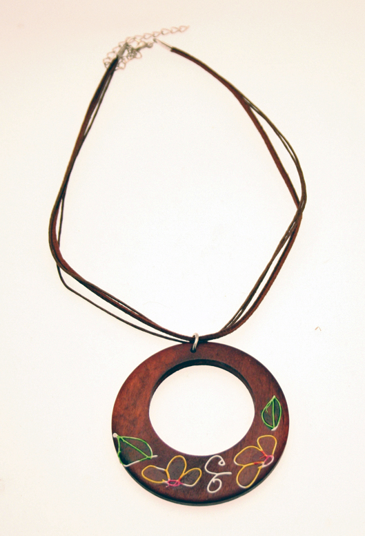 Jewellery Wood Hoop Necklace with Hand-Finished Floral
