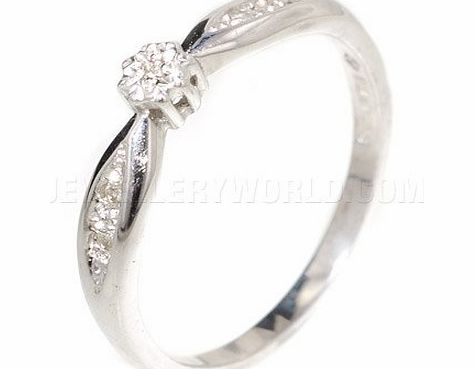 Jewellery World Diamond 9ct White Gold Engagement Ring with Curved Lozenge Shoulders - L