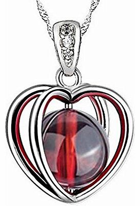 Womens Red Garnet Transfer Bead Heart Pendant Necklace 18 inch 925 Silver Chain With Free Gift Box And Pouch