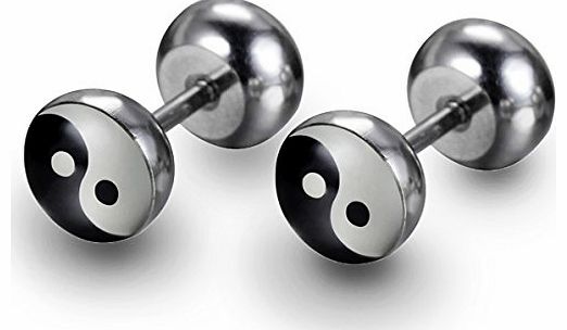 2pcs of Stainless Steel Ear Tragus Stud Bars Earrings Ball 4mm with Yin Yang Logo - Pierced Body Jewellery (with Gift Bag)