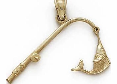 14ct Fishing Pole Fish Pendant - JewelryWeb
