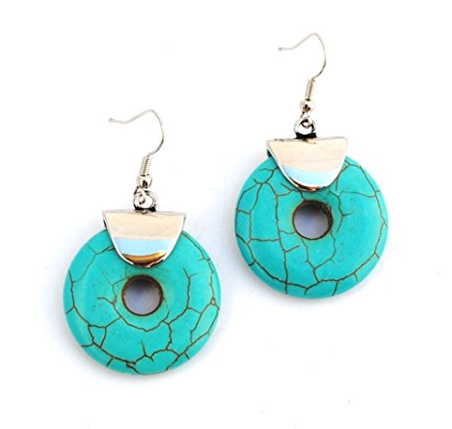 Jewels and Gemstones Designer Jewellery - Contemporary Turquoise Circle Droplet Earrings