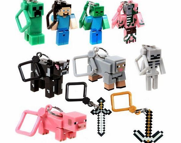 JINX 2 XOfficial Minecraft 3 Toy Action Figure Hanger SET of 10 Includes: Steve , Creeper , Zombie , PIG , Sword , Pickaxe , Skeleton , Zombie Pigman , Cow amp; Sheep