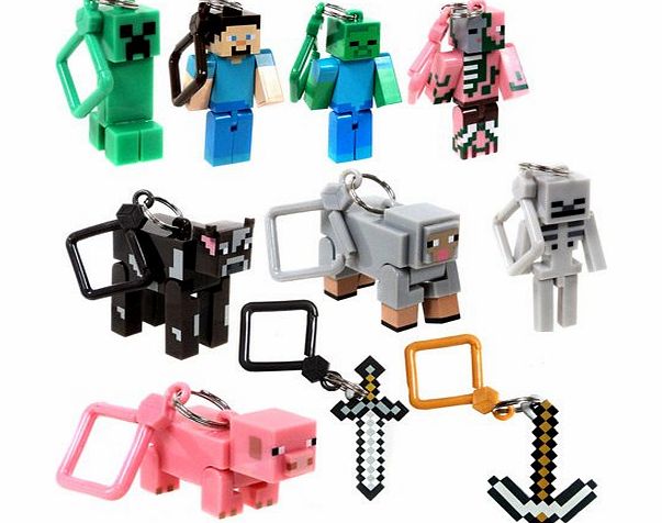JINX Official Minecraft 3`` Toy Action Figure Hanger SET of 10 Includes: Steve , Creeper , Zombie , PIG , Sword , Pickaxe , Skeleton , Zombie Pigman , Cow amp; Sheep