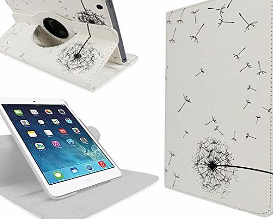 JJOnline White New Apple iPad Air PU Synthetic Leather Dandelion Flower Printed Smart Flip Adjustable Stand 360 Rotating Function Case Cover - Part of JJOnline Store Mobile Phone Accessories
