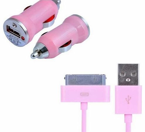 Baby Pink Silver Universal Multi 12V Mini USB Cigarette Car USB Charger+Baby Pink For iPhone 4S 4G 3G 3Gs iPod iPad 2 & 3 USB Data Sync Synchronisation Cable Charger - PART OF JJONLINESTORE ACCESS