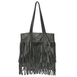 JJ Winters Black Leather Fringe Tassle Bag