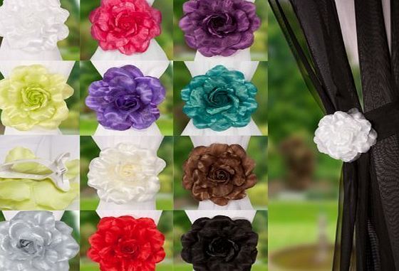 Clip-On Rose Flower Tie Backs / Holdbacks 10 Colours Available For Voile & Net Curtain Panels (Red)