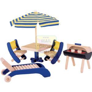 PINTOY Wooden Dolls House Furniture Barbecue and Patio Furniture