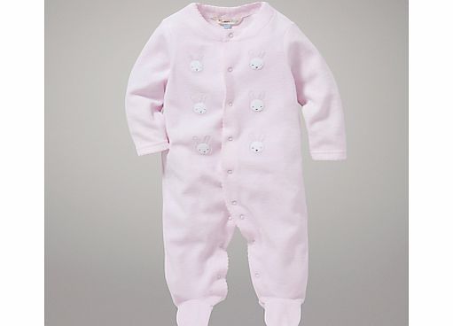 John Lewis Baby Bunny Velour Sleepsuit, Pink