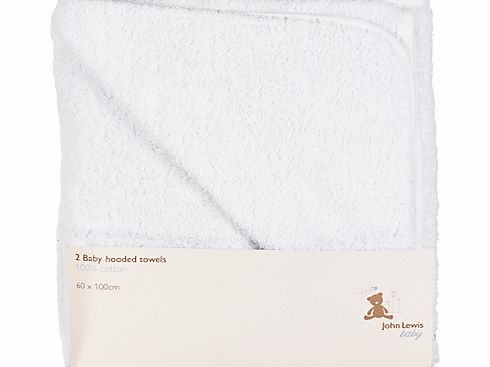John Lewis Baby Hooded Towels, Pack of 2, White