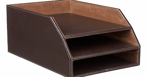 Brown Faux Leather Stitched 3 Tier