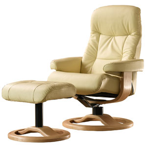 Casper Leather Chair and Footstool- Off White