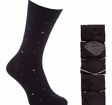 John Lewis City Socks, Pack of 5, Black