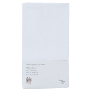 john lewis Fitted Pram / Crib Sheet, Pack of 2, White