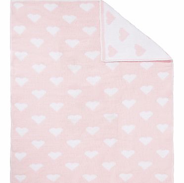 John Lewis Knitted Heart Pram Baby Blanket, Pink