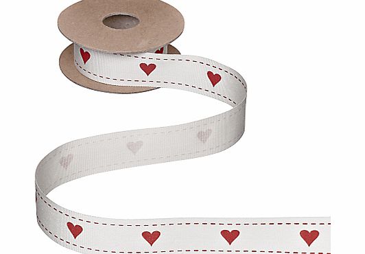 John Lewis Love Hearts Ribbon, 5m, Cream/Red