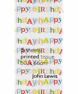 John Lewis New Happy Birthday Tissue, 5 Sheets