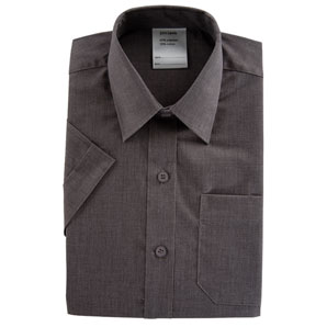John Lewis Non-Iron Short-Sleeved Shirt- Grey- Collar 15 (38cm)- Pack of 2