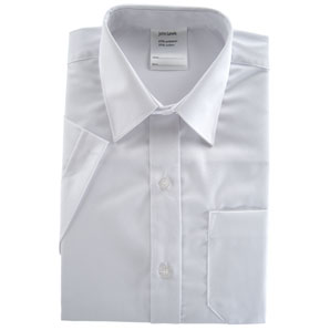 John Lewis Non-Iron Short-Sleeved Shirt- White- Collar 12 (30cm)- Pack of 2