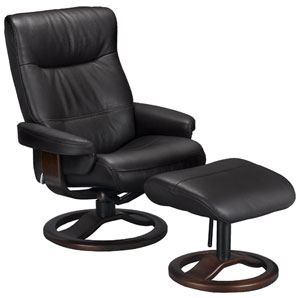 Pluto Leather Chair and Footstool- Chocolate