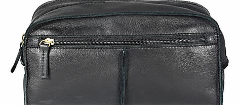 Raw Edge Leather Wash Bag, Black