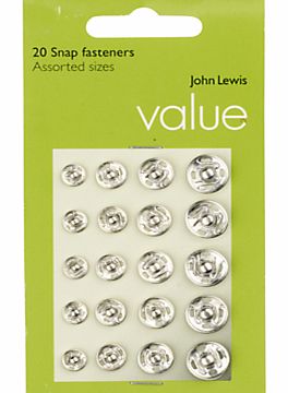 John Lewis The Basics Nickle Snap Fasteners, Set
