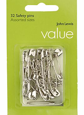 John Lewis The Basics Steel Safety Pins, Set of 32