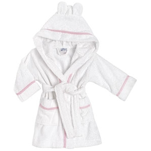 Towelling Robe, White/Pink, 18 -24 months