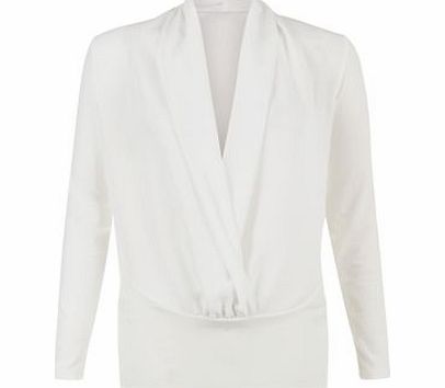 John Zack Cream Drape Front Wrap Blouse 3415923