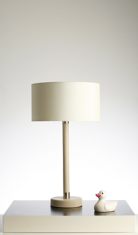 Modern Cream Leather Table Lamp With Round Cream Silk Fabric Shade