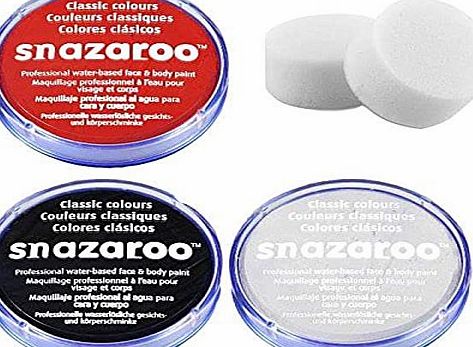 Jokeshop.com 18ml Snazaroo Professional Non Toxic Reusable Water Based Halloween Face Paint Set (Red, Black, White amp; Two Sponges)